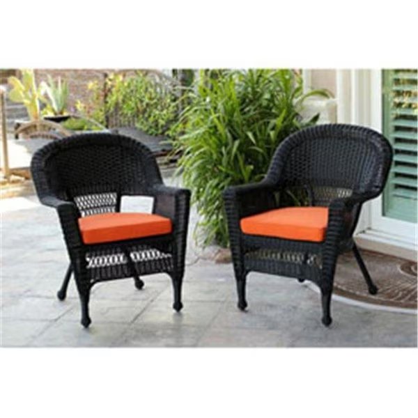 Jeco W00207-4-C-FS016-CS Black Wicker Chair with Orange Cushion - Set of 4, Jeco, Mfr#: W00207_4-C-FS016-CS